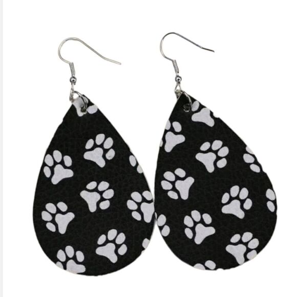 Paw Print Dangling Hook Earrings - Picture 3 of 3